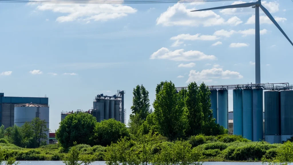 Complejo industrial y energía renovable vinculados al desarrollo de hidrógeno verde.