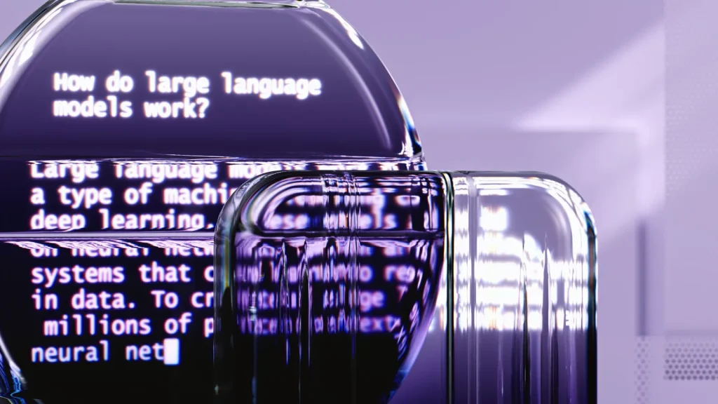 Ilustración abstracta sobre modelos de inteligencia artificial y procesamiento de lenguaje.